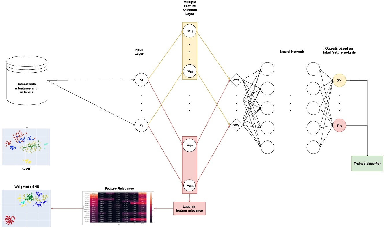 A feature selection layer approach for multi-class classification on neural networks